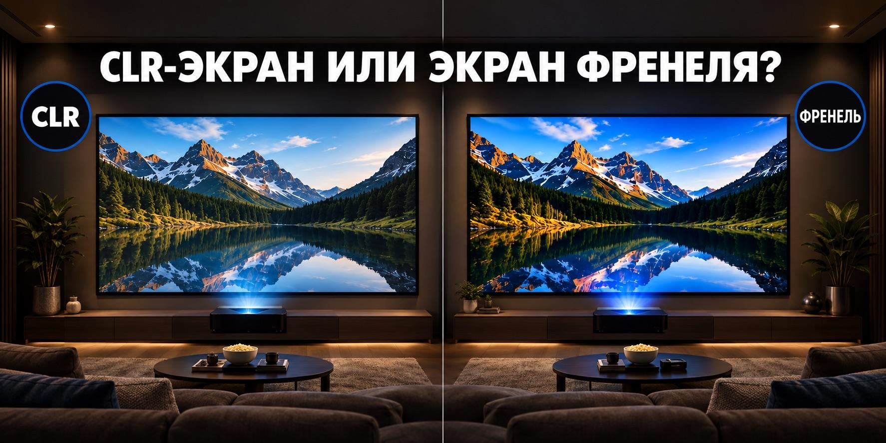 CLR-экран и экран Френеля для ультракороткофокусного проектора — сравнение
