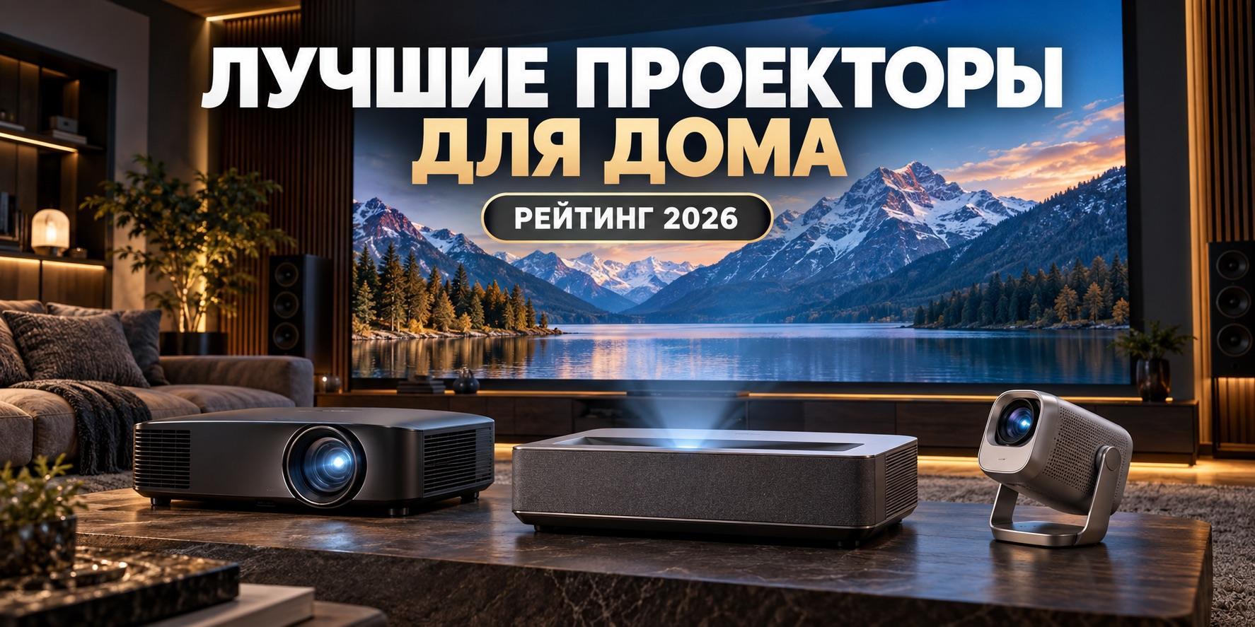 Лучшие проекторы для дома: рейтинг 2026. Длиннофокусный, ультракороткофокусный и компактный проекторы перед большим экраном в домашнем кинотеатре